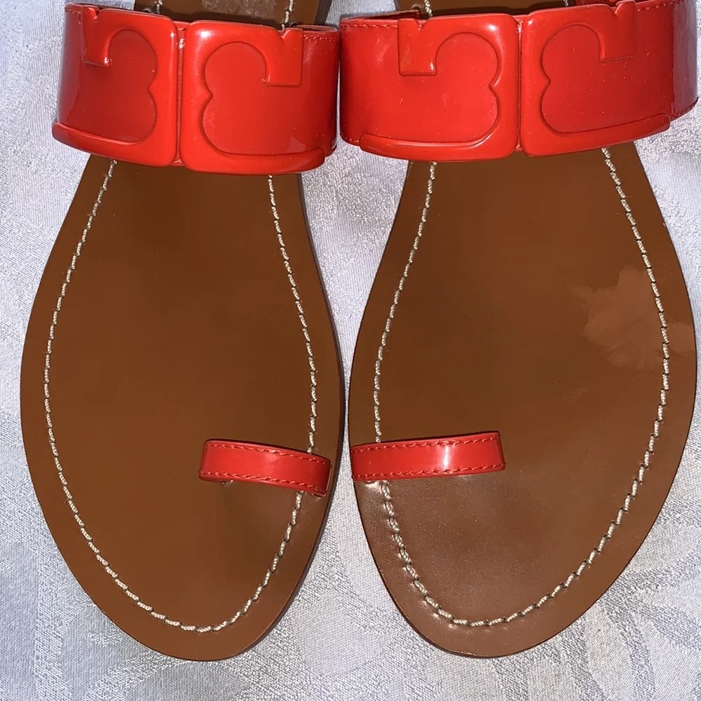 TORY BURCH Marcia Patent Toe-Ring Sandal, Brilliant Red Size 10.5M